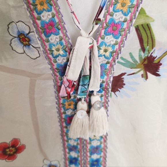 Johnny Was Embroidered Sakuro Bohemian Cap Short Sleeves Women's Size M - Picture 4 of 8